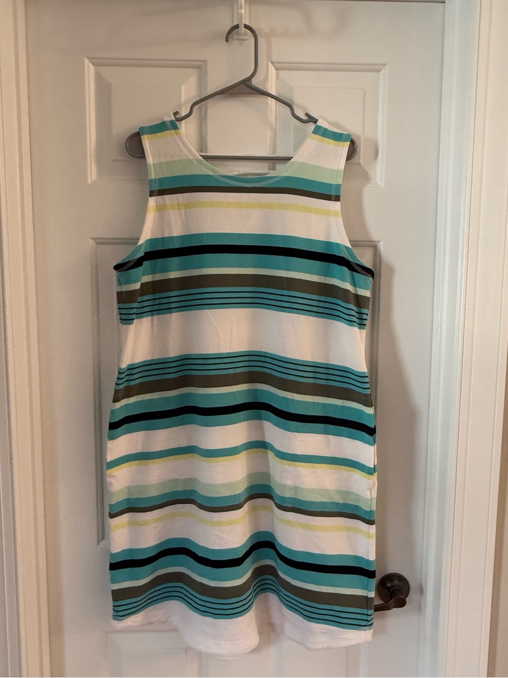 Sleeveless Striped Summer Dress Talbots Brand XL in Aqua and White terry cotton